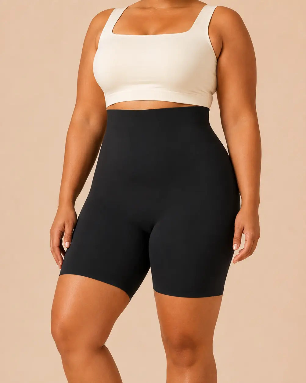 Black LYROVA anti-chafing shaping shorts worn from the front